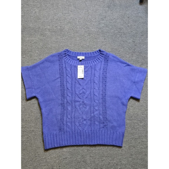 Fashion Bug Sweaters - VTG Fashion Bug Purple Short Sleeved Crew Neck Sweater Cable Knit Size XL 90s